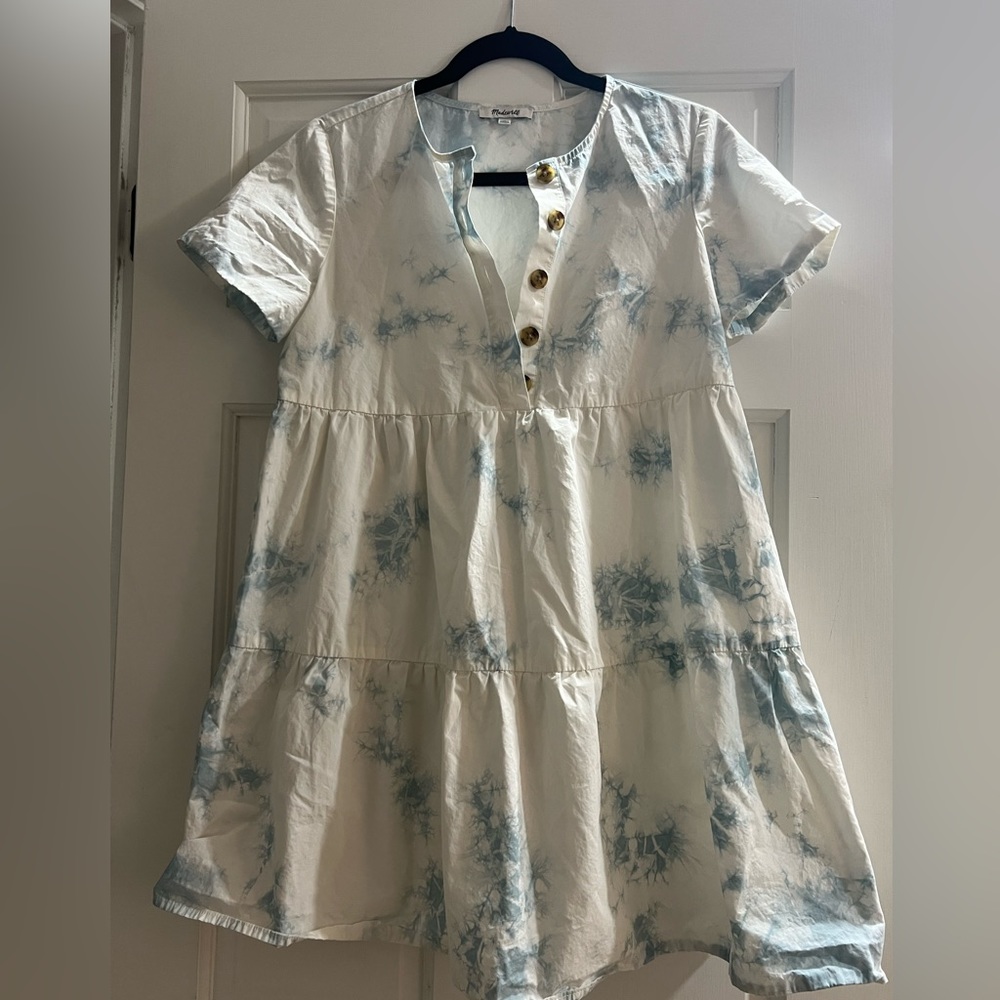 Madewell Woman’s Button Front Short Sleeve Tiered Mini Dress Tie Dye